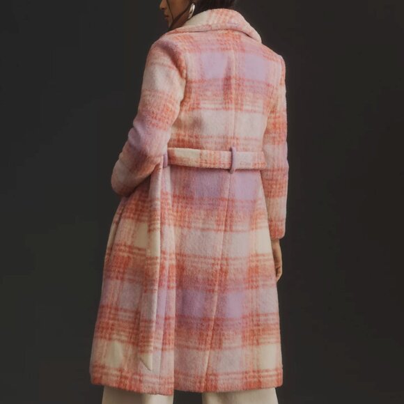 Anthropologie Hutch Pink & Purple Plaid Tie-Waist Coat Medium - Picture 2 of 16